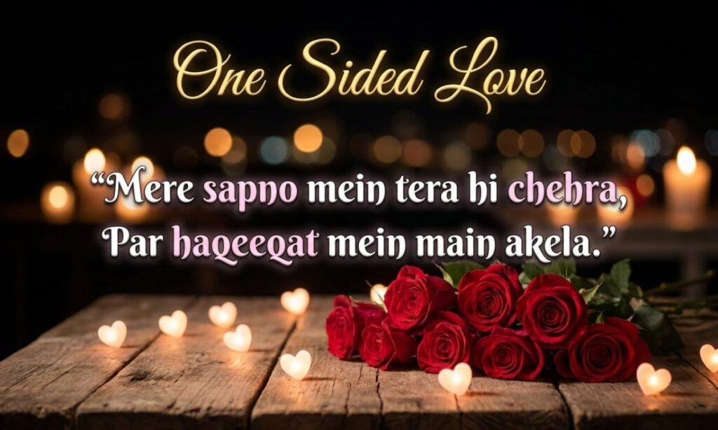 230+ Best One Sided Love Shayari That Will Make You Cry One sided love is a quiet pain. You care so much, but the other person never knows. You smile outside and break inside. Sometimes only a few lines can carry what your heart cannot say. That is why we made this list of 230+ best one sided love shayari. Each line speaks for a heart that loves in silence. Read them, feel them, and share them with someone who understands. You are not alone. One Sided Love Shayari Tum mere ho nahi, phir bhi mere ho, Ye ehsaas hi meri sabse badi saza hai 💔 Maine chaha tumhe bina kuch maange, Tumne dekha bhi nahi, bina kuch jaane 🥀 Tere naam se shuru, tere naam pe khatam, Meri har dua mein bas tu hi tu hai 🤲 Ek tarfa pyaar ki bas itni si kahani hai, Tum anjaan rahe, aur main deewani hai 😔 Tujhe pane ki koshish bahut ki humne, Par teri kismat mein koi aur likha tha 💔 Dil ne tujhe apna maan liya, Tune humein kabhi jaana hi nahi 🥺 Tere bina adhoora hoon main, Par tu mujhse bekhabar hai 😢 Mohabbat humne ki thi, ijazat tumse nahi maangi, Ab dard bhi hamara hai, shikayat bhi nahi 🥀 Teri ek muskaan pe jaan lutaa di, Tujhe us muskaan ki khabar bhi na hui 😊💔 Main tujhe chahta raha, tu kisi aur ko, Yahi meri kahani ka sabse dard bhara mod hai 💔 Kaash tu bhi ek baar meri nazar se dekhta, Dekhta ki mohabbat kaisi hoti hai 👀 Har raat tera intezaar karta hoon, Jaanta hoon tu kabhi nahi aayega 🌙 Tere liye duniya se ladh gaye, Tere liye hi tujhse haar gaye 😞 Dil ki baat labon tak na aa saki, Aur tu door hota chala gaya 🥀 Mera pyaar sachcha tha, bas tera nahi tha, Isliye tere paas kabhi pahuncha nahi 💔 Tujhe bhulane ki har koshish nakaam rahi, Kyunki tu dil mein bas gaya hai 😔 Chahat ka koi jawab nahi mila, Bas khamoshi mili aur tanhayi mili 🌧️ Tu meri kahani ka woh kirdaar hai, Jise kabhi meri kahani ki khabar nahi 📖 Ek tarfa pyaar mein bhi ek sukoon hai, Tujhe chahne ka apna hi junoon hai ❤️🩹 Teri ek jhalak ke liye tarasta hoon, Aur tu hai ki nazrein chura leta hai 🥺 Painful One Sided Love Shayari Dard bhi tera diya hua achha lagta hai, Kyunki tere naam se juda hai 😭 Roz tujhe yaad karke muskurata hoon, Phir akele mein chupke se rota hoon 💧 Tune kabhi pooch hi nahi, ye dil kyun toota, Main bhi kabhi bata nahi paya 💔 Jise chaha usne kabhi chaha hi nahi, Aisi qismat kisi dushman ko na mile 😢 Zakhm tere diye hain, marham bhi tu hi hai, Par tu toh bekhabar hai mere haal se 🩹 Aankhon mein aansu, dil mein tera naam, Yahi hai meri mohabbat ka anjaam 😭 Tere bina jeena seekh liya hai, Par tere bina khush rehna nahi seekha 🥀 Dil ko roz samjhata hoon, woh tera nahi, Dil roz mujhe jhutla deta hai 💔 Kitni raatein tere khayal mein guzar gayi, Tujhe ek raat bhi meri yaad na aayi 🌙 Dard ki kahani likhi hai meri tanhayi ne, Aur tera naam har panne par hai 📖 Tere ishq mein barbaad ho gaye, Aur tujhe khabar tak nahi hui 😞 Mohabbat ki hai toh dard bhi sahenge, Par tujhse kuch nahi kahenge 🤐 Sab kehte hain bhool ja usse, Koi batao bhoola kaise jaata hai 😢 Dil ka har kona ro raha hai, Aur chehre par jhooti muskaan hai 🙂💔 Tera intezaar karte karte, Umeed bhi thak kar so gayi 😔 Jo dard tu kabhi samajh na saka, Wahi dard meri poori kahani hai 🥀 Ek tarfa ishq ne kuch aisa maara, Na jee sake, na mar sake 💔 Teri berukhi ne humein todh diya, Aur humne phir bhi tujhe dua di 🤲 Aansu bhi ab thak gaye hain girte girte, Par dil abhi bhi tujhe yaad karta hai 😭 Tujhse mohabbat karke ye jaana, Dard bhi ek tarah ka ishq hai 🥀 Deep Emotional One Sided Love Shayari Kuch rishte naam ke mohtaj nahi hote, Mera tujhse rishta bas dil ka hai ❤️ Tujhe khone ka dar nahi mujhe, Kyunki tu kabhi mera tha hi nahi 🥺 Meri khamoshi mein bhi tera zikr hai, Meri saanson mein bhi teri fikr hai 💭 Tu door sahi, par dil ke paas hai, Yahi ek jhoothi si mujhe aas hai 🌸 Kya kahoon tujhse, kaise kahoon, Ki tu meri poori kayenaat hai 🌍 Dil ne tujhe chuna, dimaag ne roka, Aur mohabbat ne phir bhi haar nahi maani 💔 Teri khushi mein khush hoon main, Chahe woh khushi kisi aur ke saath ho 😊 Tujhe chahna meri ibadat hai, Tujhe paana meri ek adhoori khwahish 🤲 Meri kavitaon mein tu chhupa hai, Par tujhe padhne ki fursat nahi 📝 Ek din tu samjhega meri chahat ko, Par tab tak shayad der ho jayegi ⏳ Tujhse kuch nahi chahiye mujhe, Bas tu khush rahe, yahi kaafi hai 🌷 Mera dil ek kitaab hai, Jisme har panne par tera naam hai 📖 Tujhe dekh kar dil ko sukoon milta hai, Aur tujhe dekh kar hi dard bhi 🥀 Kabhi socha nahi tha itna chahunga, Ki khud ko hi kho dunga 😔 Teri yaadon ka safar bahut lamba hai, Aur manzil ka koi pata nahi 🛤️ Main tujhe kabhi paa nahi sakta, Par tujhe chahna kabhi chhod nahi sakta ❤️🩹 Dil mein ek khalish si rehti hai, Jo tere naam se shuru hoti hai 💔 Tere bina bhi tere saath jeeta hoon, Teri yaadon ka haath thaame hue 🤝 Kuch mohabbatein adhoori reh kar bhi, Poori kahani ban jaati hain 📚 Tujhe dua mein maanga tha maine, Par dua kabhi qabool nahi hui 🌙 Silent One Sided Love Shayari Khamoshi se tujhe chahta raha, Lafzon ko bhi khabar nahi hone di 🤫 Meri chuppi mein tera naam hai, Meri khamoshi mein ek toofan hai 🌊 Kehna toh bahut kuch tha tujhse, Par labon ne saath nahi diya 🥀 Tujhe dekh kar bas muskurata hoon, Dil ki baat dil mein daba leta hoon 🙂 Ye pyaar bina shor ke hi pala hai, Bina kisi ko bataye hi ro diya hai 😢 Maine kabhi izhaar nahi kiya, Isliye tujhe kabhi ikraar nahi mila 💔 Khamosh mohabbat ka apna maza hai, Bina kuch kahe sab kuch saha hai 🕊️ Teri gali se roz guzarta hoon, Bas ek nazar ki aas mein 👀 Dil ki awaaz tak na pahunchi tujh tak, Shayad shor bahut tha duniya ka 🌍 Tere saamne aakar bhi chup rehta hoon, Kyunki tujhe khone se darta hoon 😔 Meri aankhein sab kuch kehti hain, Par tu padhna nahi jaanta 👁️ Chup chaap chahna bhi ek kala hai, Jo sirf tanha dil hi jaante hain 🎨 Bina kahe hi ishq ho gaya tujhse, Aur bina kahe hi judai bhi 💔 Dil ki baatein dil mein hi dafan hain, Tere naam ki ek qabar ke saath ⚰️ Tujhe pata bhi nahi aur main tera ho gaya, Yahi meri mohabbat ka afsana hai 🥀 Khamoshi ne kaha sab kuch, Bas tune suna nahi 🤐 Raat ki tanhayi mein tera naam leta hoon, Subah phir chup ho jaata hoon 🌙 Ye ishq bhi ajeeb hai, Sab kuch keh diya, phir bhi kuch nahi kaha 💭 Teri tasveer se baatein karta hoon, Kyunki tujhse karne ki himmat nahi 🖼️ Meri mohabbat ki sabse pyaari baat, Ye hai ki tujhe iski khabar nahi 🤍 दिल छू लेने वाली एकतरफ़ा मोहब्बत शायरी Tujhe dekh kar dil ne kaha, Yahi hai woh jiske liye main bana tha 💖 Teri ek muskaan mein jannat dikhti hai, Aur uske aage duniya feeki lagti hai 😊 Meri mohabbat tujhe kabhi bojh nahi lagegi, Kyunki ye bina shart ke hai 🌹 Tu jahan bhi rahe, khush rahe, Bas yahi meri dil se dua hai 🤲 Tere naam ki ek jhalak bhi, Mere dil ko dhadkane pe majboor karti hai 💓 Tujhe pyaar karna meri fitrat hai, Tujhe paana meri qismat mein nahi 🥀 Dil ki gehraiyon mein tu rehta hai, Aur tujhe iska ehsaas tak nahi 🌊 Kaash tere dil tak meri awaaz pahunch jaye, Aur tu ek baar mud kar dekh le 🥺 Tere bina ye dil sunsaan hai, Jaise bina chaand ke aasman 🌌 Mohabbat mein humne kuch nahi maanga, Bas teri khushi ki dua ki 🌸 Tu meri har dua mein shamil hai, Chahe tujhe khabar ho ya na ho 🙏 Teri yaadon ka mausam hamesha rehta hai, Meri aankhon mein barsaat ki tarah 🌧️ Ek din tujhe meri qadar hogi, Jab tu kisi ko bahut chahega 💗 Meri dhadkan ne tera naam rat liya hai, Ab ye kisi aur ka naam nahi leti 💞 Tere ek lafz ke intezaar mein, Kitne mausam beet gaye 🍂 Dil ne tujhe bina kahe hi chun liya, Aur ab wapas lena mumkin nahi 💘 Tujhe chahna mera sabse haseen gunah hai, Aur main ise baar baar karunga ❤️ Tere khayalon mein kho jaana, Meri sabse pyaari aadat hai 💭 Tu mera nahi, phir bhi mera hai, Ye ehsaas hi mujhe zinda rakhta hai ✨ Meri mohabbat ka koi gawah nahi, Bas ye khuda aur mera dil jaanta hai 🌙 दर्द भरी एकतरफ़ा शायरी Dard bhari hai meri har ek raat, Kyunki usme bas teri yaad hai 😢 Tujhe chahne ki saza mili hai humein, Ab tanhayi hi humari saathi hai 🥀 Jis dil mein tu basa hai, Wahi dil roz tootta hai 💔 Aankhon se behte aansu bhi ab, Tere naam ki gawahi dete hain 💧 Tere ishq ne humein barbaad kiya, Phir bhi tujhse koi shikwa nahi 😔 Kya bataye kitna dard hai, Jab apna hi koi anjaan ho jaye 🥺 Mohabbat ne humein wo zakhm diye, Jo waqt bhi bhar na saka 🩹 Dil ki dhadkan bhi ab rone lagi hai, Tere jaane ke baad se 💓😭 Tere bina raatein lambi lagti hain, Aur din bhi adhoore lagte hain 🌑 Jise tu bhula chuka hai, Wahi tujhe har pal yaad karta hai 😞 Tujhse bichadne ka gham nahi, Gham ye hai ki tu kabhi mila hi nahi 🥀 Dard ko humne apna dost bana liya, Kyunki tu dost na ban saka 🤝💔 Har muskaan ke peeche ek kahani hai, Aur har kahani mein teri nishani hai 🙂 Mere zakhmon ki kimat kya jaano tum, Tumne toh kabhi dekha hi nahi 👁️ Tera naam likh kar mita diya, Par dil se kaise mitaun main 📝 Ishq mein humne sab kuch haara, Aur tujhe bhi na paa sake 😢 Dard ki inteha ho gayi ab toh, Phir bhi dil tujhe hi pukarta hai 🥺 Tere bagair jeena bhi ek sazaa hai, Aur ye saza umar bhar ki hai ⏳ Kabhi humare dard ko mehsoos kar, Phir dekh ki mohabbat kya hoti hai 💔 Mera dil ek khandar ban gaya hai, Jisme sirf teri yaadein baaki hain 🏚️ गहरी एकतरफ़ा इमोशनल शायरी Kuch ehsaas lafzon mein nahi aate, Bas aankhon se behte jaate hain 🌧️ Tujhe pane ki chahat aur khone ka dar, Dono ne mujhe adhoora kar diya 💔 Meri mohabbat ki gehrai tu kya jaane, Tune toh kabhi saagar dekha hi nahi 🌊 Tu ek khwab ki tarah hai, Jo har subah tootne se pehle mera tha 💭 Dil mein ek toofan chhupa hai, Aur chehre par sirf khamoshi hai ⛈️ Tere naam ka ek bhi aansu, Mere liye samundar se gehra hai 😢 Tujhe khone ka ehsaas bhi ajeeb hai, Jo kabhi mera tha hi nahi 🥀 Roz khud se ladta hoon main, Tujhe bhulane aur yaad karne ke beech 🤯 Mohabbat ne mujhe wo sikha diya, Jo kitaabon ne kabhi nahi sikhaya 📚 Tere bina bhi jee raha hoon, Par isko jeena kehna galat hoga 😔 Dil ki sadak par bas tera intezaar hai, Har mod par teri hi talaash hai 🛤️ Tujhe chahne ke baad ye jaana, Ki tanhayi bhi ek saathi hoti hai 🌙 Kabhi kabhi lagta hai tu sirf ek khayal hai, Jo mere dil ne bana liya hai 🌫️ Meri har khushi tujhse shuru hoti hai, Aur mera har gham bhi tujhse 💧 Aansu bahane se kuch nahi hota, Par phir bhi dil halka ho jaata hai 🥺 Tu jaan bhi le toh gham nahi, Bas ek baar mujhe apna keh de 💞 Ye ishq bhi kitna ajeeb hai, Jo dard de kar bhi pyaara lagta hai 🥀 Tujhe bhoolna meri mazbooti nahi, Tujhe yaad karna meri kamzori hai 😞 Har raat aasman se poochta hoon, Kya tu bhi kabhi mujhe yaad karta hai 🌌 Meri mohabbat ka koi mol nahi, Kyunki ye bina umeed ke hai 🤍 खामोश एकतरफ़ा प्यार शायरी Khamosh mohabbat ki zubaan nahi hoti, Sirf ehsaas hote hain aur intezaar hota hai 🕊️ Maine tujhe kabhi bataya nahi, Par mera har lamha tujhe batata hai 💭 Tere saamne aate hi zubaan ruk jaati hai, Aur dil zor zor se dhadakne lagta hai 💓 Chup rehna meri majboori thi, Kyunki tujhe khone ka dar tha 🥀 Meri khamoshi ko mera ghurur mat samajhna, Ye toh meri mohabbat ki hifazat hai 🤍 Tujhse bahut kuch kehna chahta hoon, Par tere saamne lafz kho jaate hain 😶 Dil ki baat dil mein rakh li humne, Taaki tujhe koi takleef na ho 🌸 Tere paas hokar bhi door hoon main, Kyunki meri chuppi ne faasla bana diya 🚪 Ye chuppi ek din tootegi zaroor, Par tab tak tu bahut door ho chuka hoga ⏳ Khamoshi se pyaar karna aasaan nahi, Har pal ek imtihaan hota hai 📖 Meri nazrein tujhe dhoondhti hain, Par zubaan tujhe pukar nahi paati 👀 Tujhe chahne ka koi shor nahi, Bas ek gehri si khamoshi hai 🌙 Kabhi meri aankhon mein jhaank kar dekh, Wahan tera hi naam likha hai 👁️ Dil ki baat kehne ka hunar nahi mujhmein, Bas chahna aata hai, chup rehna aata hai 🤫 Khamosh rah kar bhi maine bahut kuch kaha, Par tune suna hi nahi 🥺 Tujhe apni mohabbat ka pata nahi, Aur mujhe apni mohabbat se fursat nahi 💔 Ye pyaar shor nahi karta, Bas andar hi andar jalta rehta hai 🔥 Teri ek hansi ke peeche chhup jaata hoon, Taaki tujhe mera dard dikhe na 🙂 Mera ishq ek khamosh nadi hai, Jo bina awaaz ke behti rehti hai 🌊 Mohabbat mein khamoshi bhi ek zubaan hai, Bas samajhne wala koi nahi 🤍 One Sided Love Shayari for Girlfriend Tum meri ho ya nahi, ye nahi jaanta, Par main tumhara hoon, ye zaroor jaanta hoon ❤️ Kaash tum meri girlfriend hoti, Toh ye shayari tumhe sunata 🥺 Tumhari ek muskurahat pe, Meri poori duniya kurbaan hai 😊 Tum mere liye khaas ho, Bas tumhe iska ehsaas nahi 💞 Tumhare bina zindagi adhoori hai, Aur tumhare saath poori ho sakti thi 🌹 Tumhe mere dil ki khabar nahi, Par mera dil tumhari har khabar rakhta hai 💭 Main tumhe kabhi bata nahi paaya, Ki tum meri kitni zaroorat ho 🤍 Tumhari ek jhalak ke liye, Main roz tumhari gali se guzarta hoon 👀 Tumhe pyaar karna mera junoon hai, Chahe tum isse samjho ya na samjho 🔥 Har dua mein tumhe maanga hai, Par tum kisi aur ki dua ban gayi 🤲 Tumhari yaad mein raatein guzar jaati hain, Aur tumhe meri khabar bhi nahi 🌙 Meri girlfriend banne ka khwab tha tumhara, Par ye khwab bas mera hi tha 💔 Tumhare ek message ka intezaar hai, Jo shayad kabhi nahi aayega 📱 Tum khush raho, bas yahi chahta hoon, Chahe woh khushi mere bina ho 🌷 Tumse mohabbat karke maine sikha, Ki dard bhi ek tohfa hota hai 🎁 Tumhari hansi meri sabse pyaari dawa hai, Aur sabse gehra dard bhi 😔 Tum mere ho nahi sakte, ye maanta hoon, Par tumhe chahna chhod nahi sakta 🥀 Tumhare naam ki ek dhun hai dil mein, Jo har waqt bajti rehti hai 🎶 Tum meri kahani ka woh hissa ho, Jo kabhi likha hi nahi gaya 📖 Girlfriend na sahi, dost hi bana lo, Tumhare paas rehna hi kaafi hai 🤝 One Sided Love Shayari in English I loved you in silence, And you never knew my heart was yours 💔 You were the dream I never told anyone about, And the pain I could never hide 🥀 My love for you needs no answer, It only needs to exist 🤍 I smile when I see you, Then I cry when you walk away 😢 You are in every prayer I make, Yet you are not in my fate 🤲 I gave you my whole heart, You never even noticed the gift 🎁 Loving you is my favorite pain, And I would choose it again 🌹 You look at everyone but me, And I still look only at you 👀 My heart beats your name, While yours beats for someone else 💓 I waited for you every day, Knowing you were never coming 🌙 Some loves are never spoken, They just live quietly inside us 🕊️ I hide my tears behind a smile, So you never see what you caused 🙂 You are my favorite what if, And my deepest regret 💭 I love you more than you know, And you know nothing at all 🥺 Every song reminds me of you, And every silence too 🎶 I asked the stars to bring you close, They only showed me how far you are ⭐ My love is a letter never sent, Sitting in a heart that hurts 💌 You will never know how much I cared, And that is the saddest part 😔 I let you go without a word, Because loving you was never your choice 🥀 If love was enough, you would be mine, But love alone is not always enough 💔 One Sided Love Poetry for Him He never looked my way, Yet he is all my heart could say 🌹 I laugh at his jokes, And cry over what we could have been 😢 He is the sunrise I watch from afar, Warm but never mine to hold ☀️ I wrote his name in my prayers, He wrote someone else's in his heart 🤲 He does not know I exist like this, Loving him is my quiet secret 🤫 His smile is my favorite view, Even when it is not for me 😊 I wish he could read my mind, Just once, just for a moment 💭 He talks to me like a friend, And I love him like a lifetime 🥺 My heart runs to him every day, And returns empty every night 🌙 He is happy, and that is enough, Even if his happiness is not me 🌷 I memorized the way he walks, He never memorized my name 👣 Loving him was easy, Forgetting him is the hardest thing 💔 He is the poem I never finished, The ending I could never write 📝 Every time he laughs, A part of me falls apart and falls in love 💞 He held my hand once as a friend, I held that memory forever 🤝 I stand close to him, Yet he feels a million miles away 🌌 If only he knew how deeply I care, Would he stay or walk away 🥀 He is my greatest love story, Written only in my heart 📖 I do not ask him to love me back, I only ask my heart to be brave 🦋 He may never be mine, But he will always be my favorite feeling ❤️ Mirza Ghalib Style One Sided Love Shayari Ishq ne Ghalib nikamma kar diya, Warna hum bhi aadmi the kaam ke ✨ Woh bekhabar hai mere dard-e-dil se, Aur main hoon ki usi pe fida hoon 🌹 Dil-e-nadaan tujhe hua kya hai, Aakhir is dard ki dawa kya hai 💔 Hum ko unse wafa ki hai ummeed, Jo nahi jaante wafa kya hai 🥀 Aah ko chahiye ek umar asar hone tak, Kaun jeeta hai teri zulf ke sar hone tak 🌙 Mohabbat mein nahi hai farq jeene aur marne ka, Usi ko dekh kar jeete hain jis kafir pe dam nikle 😔 Unke dekhe se jo aa jaati hai munh par raunaq, Woh samajhte hain ki beemar ka haal achha hai 🌸 Bahut nikle mere armaan, lekin phir bhi kam nikle, Dil ki hasrat dil mein hi reh gayi 💭 Ishq mujh ko nahi, wehshat hi sahi, Meri wehshat teri shohrat hi sahi 🔥 Rone se aur ishq mein bebaak ho gaye, Dhoye gaye hum aise ke bas paak ho gaye 💧 Hazaaron khwahishein aisi ke har khwahish pe dam nikle, Tumhein paane ki chahat mein ye dil tanha reh gaya ⭐ Na tha kuch toh khuda tha, kuch na hota toh khuda hota, Duboya mujh ko hone ne, na hota main toh kya hota 🌌 Dard minnat-kash-e-dawa na hua, Main na achha hua, bura na hua 🩹 Ye na thi hamari qismat ke visaal-e-yaar hota, Agar aur jeete rehte yahi intezaar hota 🕰️ Ranj se khugar hua insaan toh mit jaata hai ranj, Mushkilein mujh par padi itni ke aasaan ho gayi 💫 Koi ummeed bar nahi aati, Koi surat nazar nahi aati 🥺 Kaaba kis munh se jaoge Ghalib, Sharm tum ko magar nahi aati 🕌 Ishq par zor nahi, hai ye woh aatish Ghalib, Ki lagaye na lage aur bujhaye na bane 🔥 Dil hi toh hai na sang-o-khisht, dard se bhar na aaye kyun, Roenge hum hazaar baar, koi hamein sataye kyun 😭 Us ki ummeed pe jeena, us ki zid pe marna, Yahi hai ek tarfa ishq ka afsana 🌹 Frequently Asked Questions 1. What is one sided love shayari? It is poetry about loving someone who does not love you back. It shows pain, hope, and silent tears in simple words. 2. Why do people share sad one sided love shayari? People share it to express feelings they cannot say out loud. It helps them feel understood and less alone. 3. Where can I use one sided love shayari? You can use it on WhatsApp status, Instagram captions, and Facebook posts. You can also send it to close friends. 4. How do I get over one sided love? Give yourself time and stay busy. Talk to friends, focus on your goals, and be kind to yourself. 5. Is one sided love shayari available in Hindi and English? Yes, it is. You can read it in Hindi, Roman English, and pure English. Choose the style that feels right for you. Conclusion One sided love hurts, but it also shows how deeply you can feel. These 230+ shayari were made to give your silent pain a voice. Some lines may make you cry, and some may make you smile. Either way, they show that your feelings are real. Save the lines that touch your heart and share them with someone who needs them. Remember, every heart heals with time. Be gentle with yourself, and keep believing in love. One Sided Love